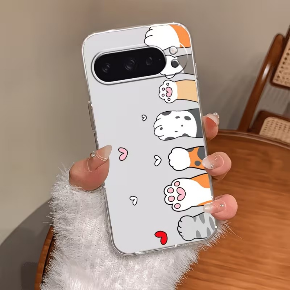 Google Pixel 8A - Cartoon kattenpootjes print kristalheldere siliconen telefoonhoesje