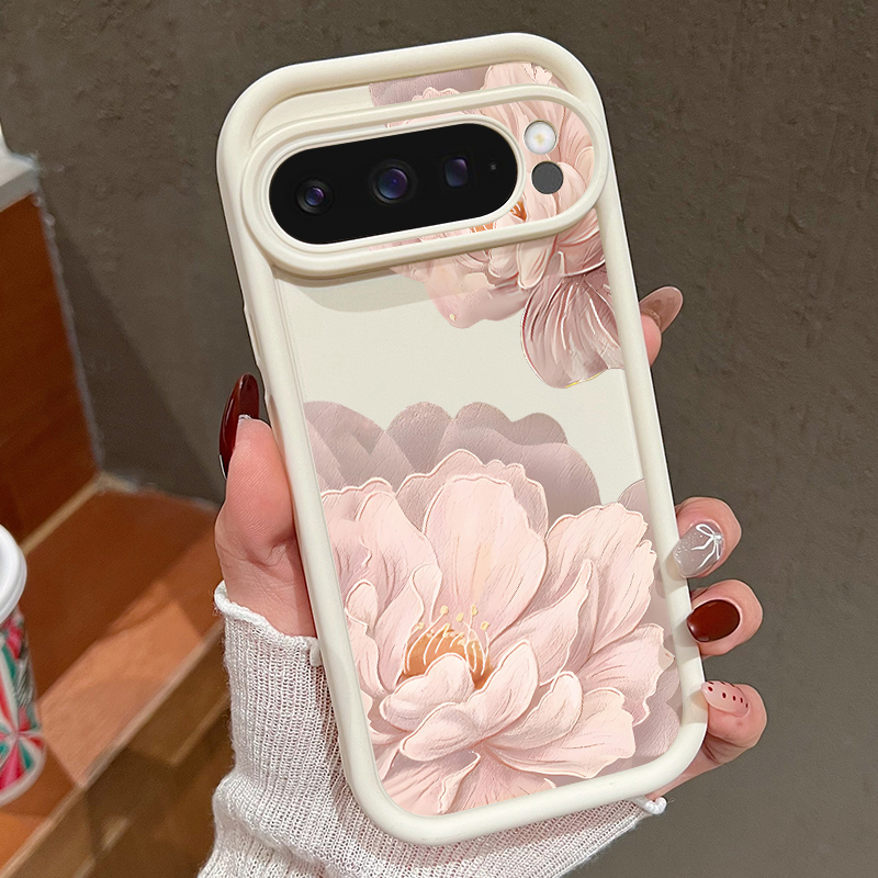 Google Pixel 9 Pro - Roze bloemenpatroon zachte TPU telefoonhoes voor