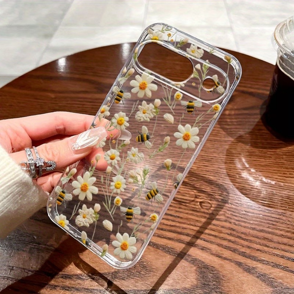 Google Pixel 9 Pro - Schattig honingbij-bloemenpatroon zachte transparante telefoonhoes voor
